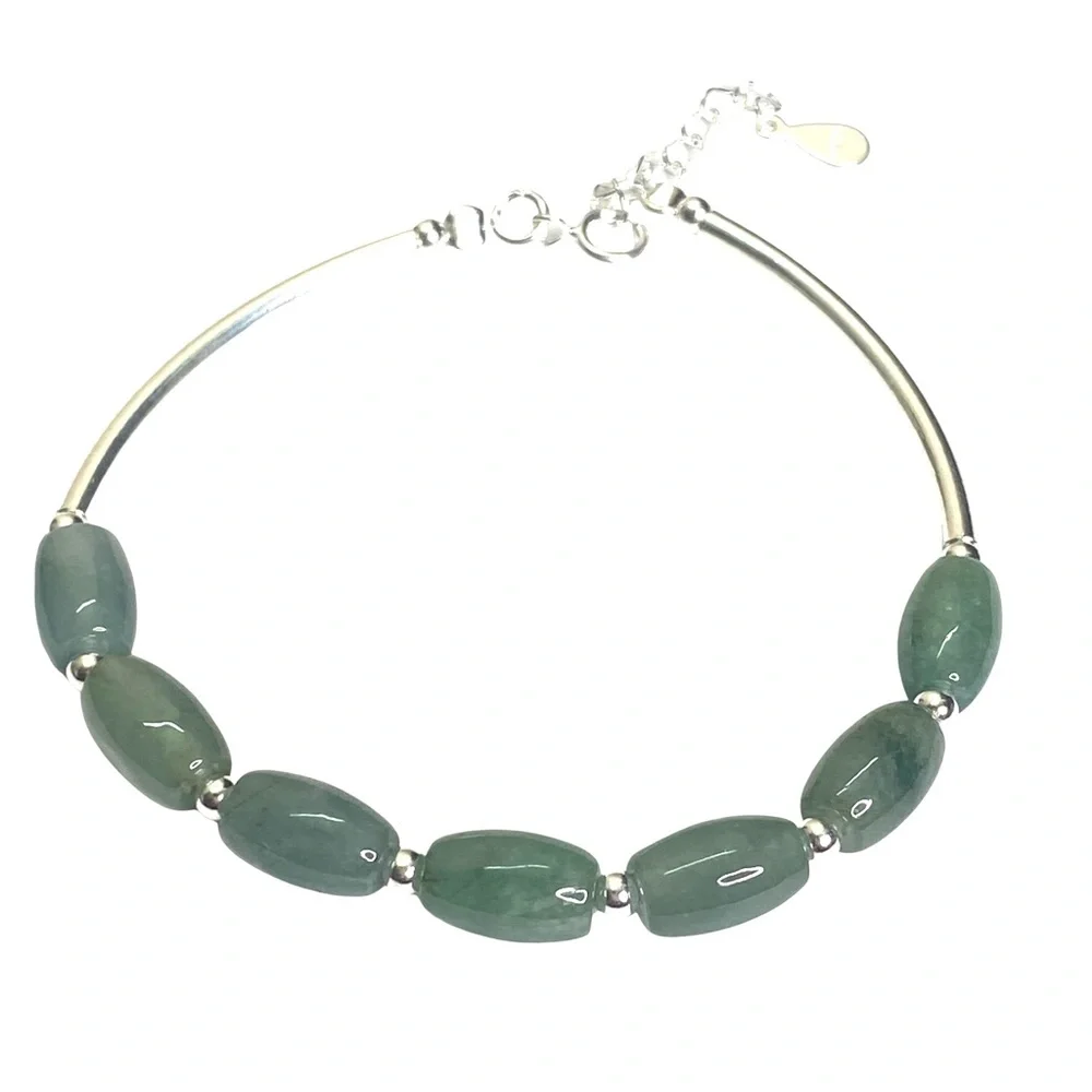 Natural Green Jade Bracelet | 925 Sterling Silver | Elegant Adjustable